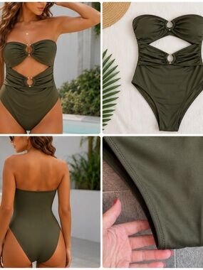H&M Olive Green Cutout One-Piece Swimsuit